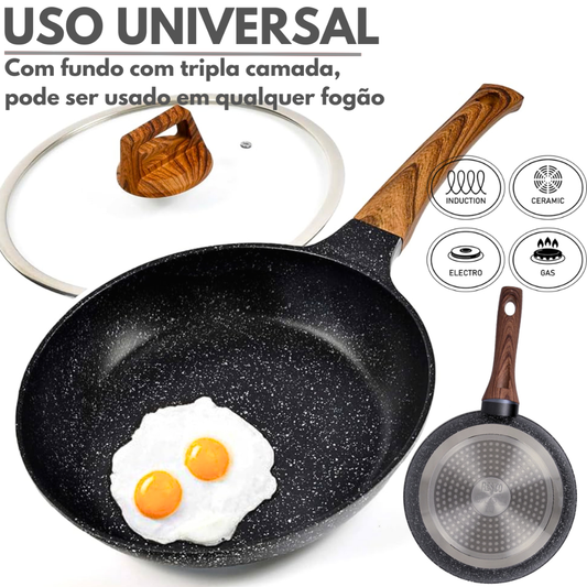 Frigideira Antiaderente Alumínio Com Revestimento Cerâmico Tampa Em Vidro Temperado Premium Funda