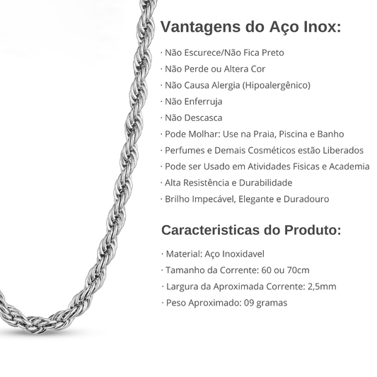 Corrente Masculina Cartier malha torcida em Aço Inoxidável
