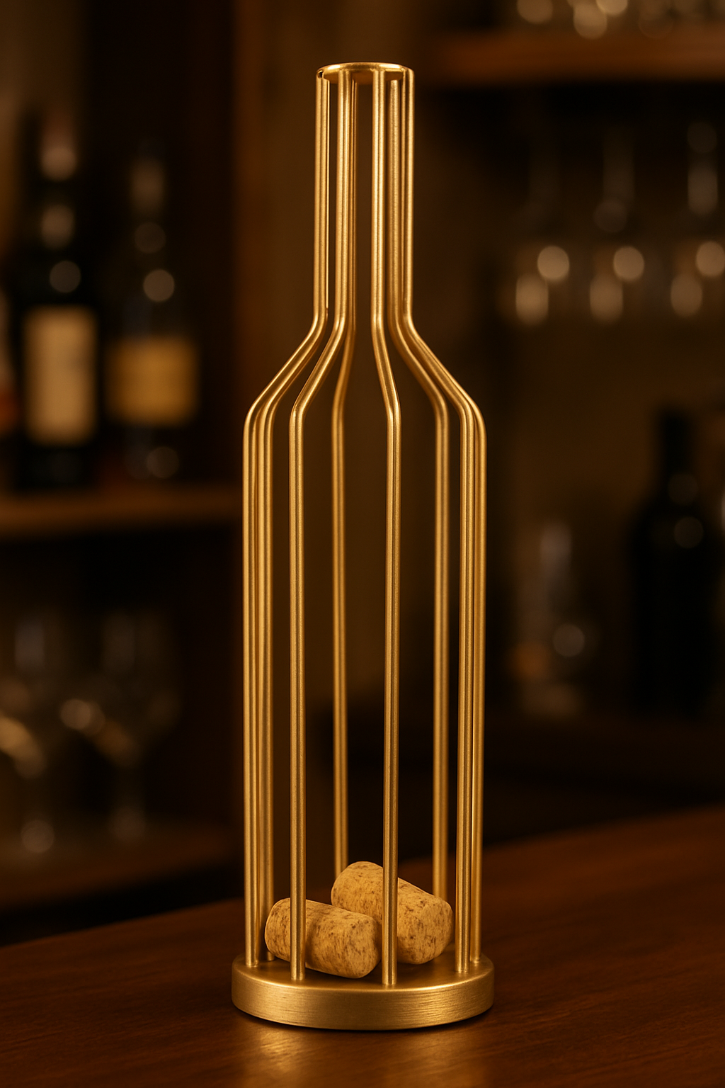 Porta-Rolhas Decorativo em Formato Garrafa de Vinho - Dourado e Preto