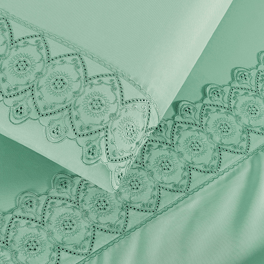 Jogo de Lençol Percal 200 Fios Nobles Luxo com detalhe em Laise - Solteiro / Casal / Queen / King