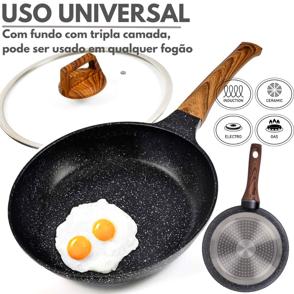Frigideira Antiaderente Alumínio Com Revestimento Cerâmico Tampa Em Vidro Temperado Premium Funda