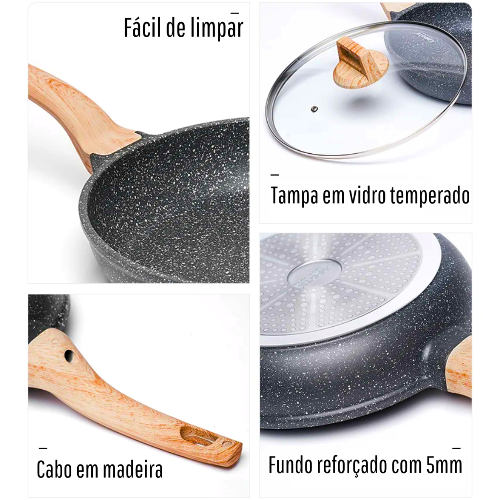 Frigideira Antiaderente Alumínio Com Revestimento Cerâmico Tampa Em Vidro Temperado Premium Funda