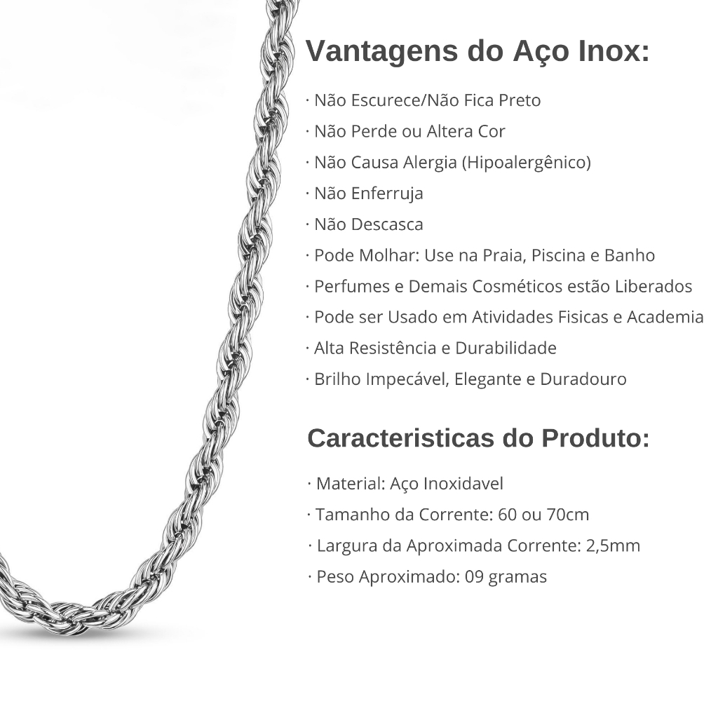 Corrente Masculina Cartier malha torcida em Aço Inoxidável 