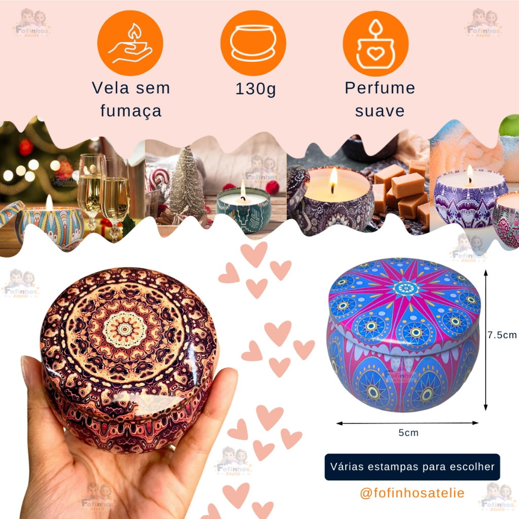 Vela Perfumada Suave Decorada 5 x 7,5cm Candle 130g