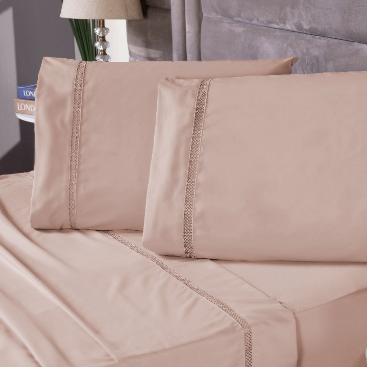 Kit Jogo de Lençol 400 Fios Casal Luxo Bordado Ponto Infinity - Solteiro, Casal, Queen e King