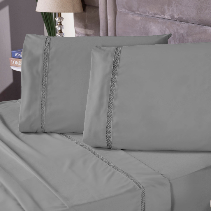 Kit Jogo de Lençol 400 Fios Casal Luxo Bordado Ponto Infinity - Solteiro, Casal, Queen e King