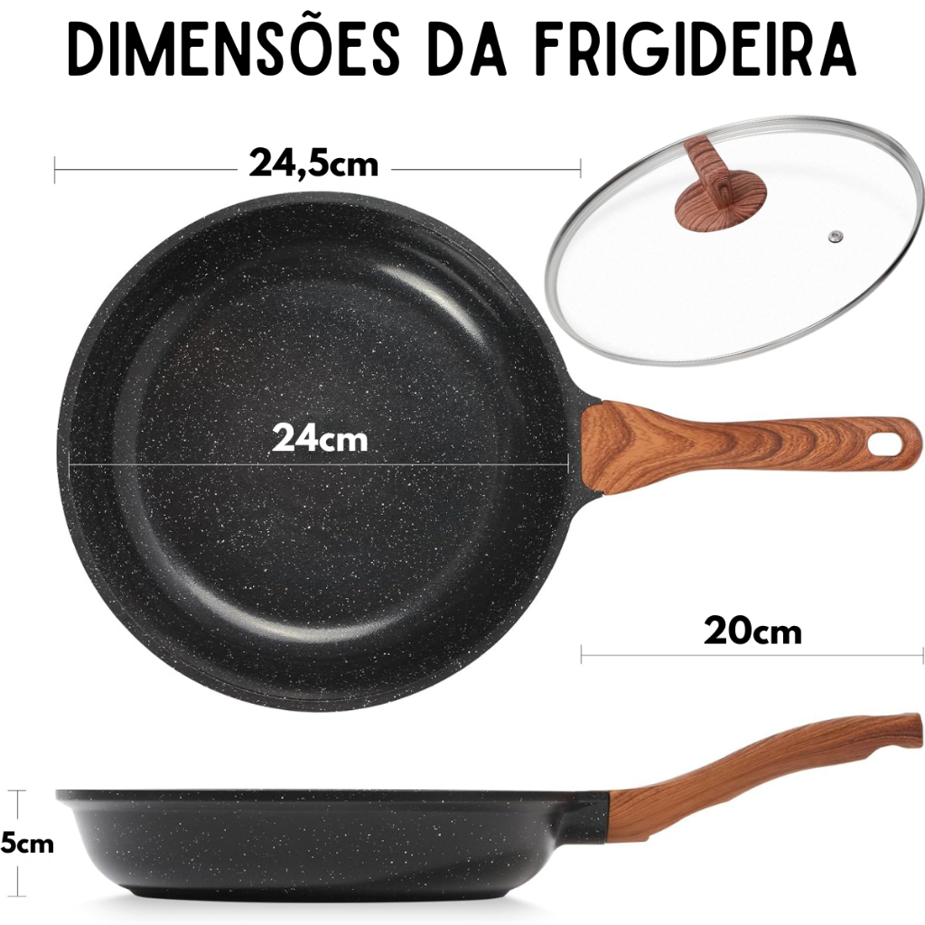 Frigideira Antiaderente Alumínio Com Revestimento Cerâmico Tampa Em Vidro Temperado Premium