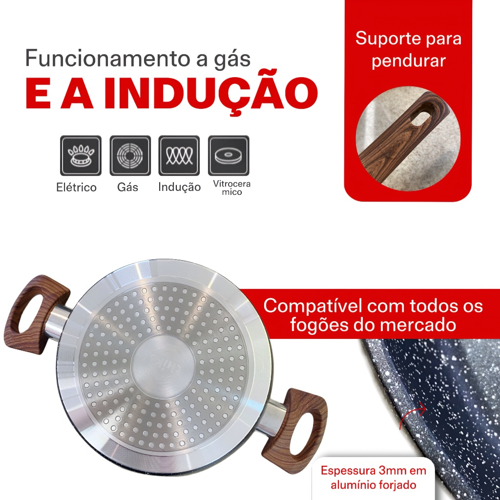 Jogo Panelas Cerâmica Antiaderente Premium com Tampa 4 Peças 