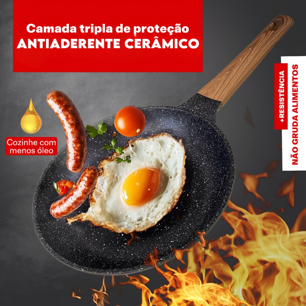 Jogo Panelas Cerâmica Antiaderente Premium com Tampa 4 Peças 