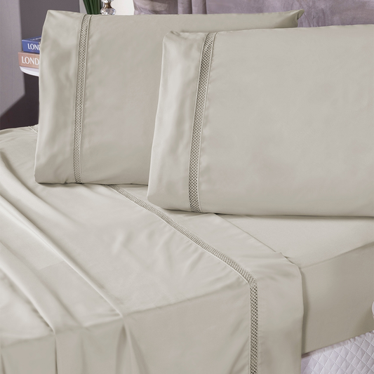 Kit Jogo de Lençol 400 Fios Casal Luxo Bordado Ponto Infinity - Solteiro, Casal, Queen e King