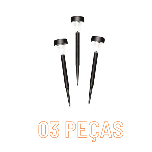 Kit Com 3 Peças Espeto Para Jardim Luz Solar Ecoforce 18606 ABS Branco Frio 6000k