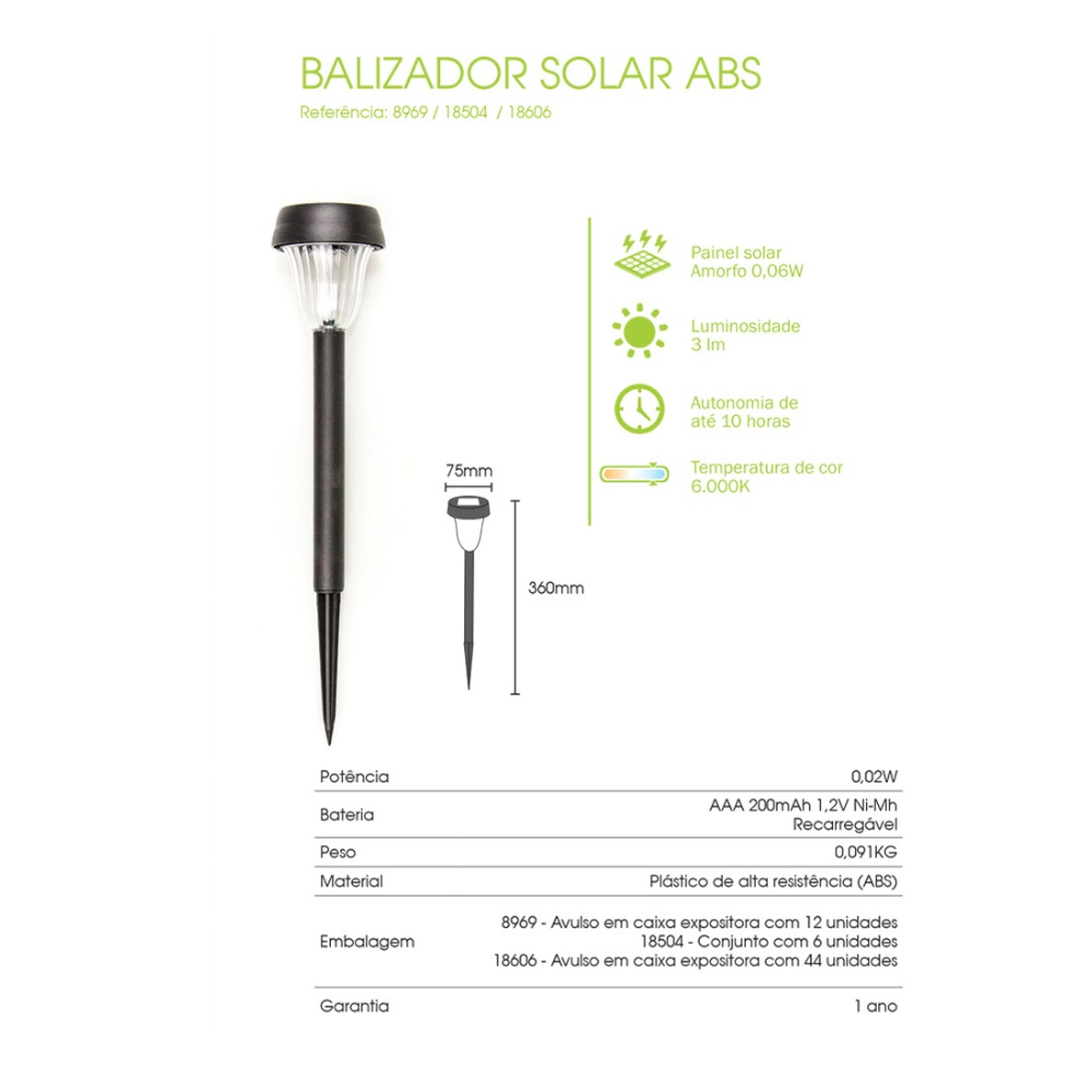 Kit Com 3 Peças Espeto Para Jardim Luz Solar Ecoforce 18606 ABS Branco Frio 6000k