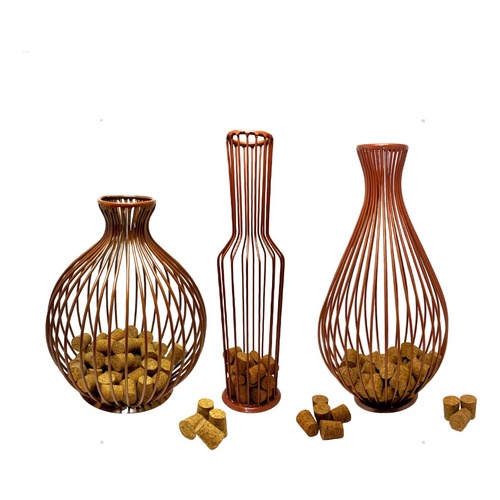 Kit 3 Porta-Rolhas Aramados em diferentes formatos - Preto, Dourado e Rosê