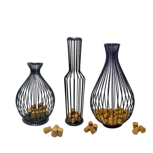 3 Garrafas Porta-Rolhas Aramadas em diferentes formatos