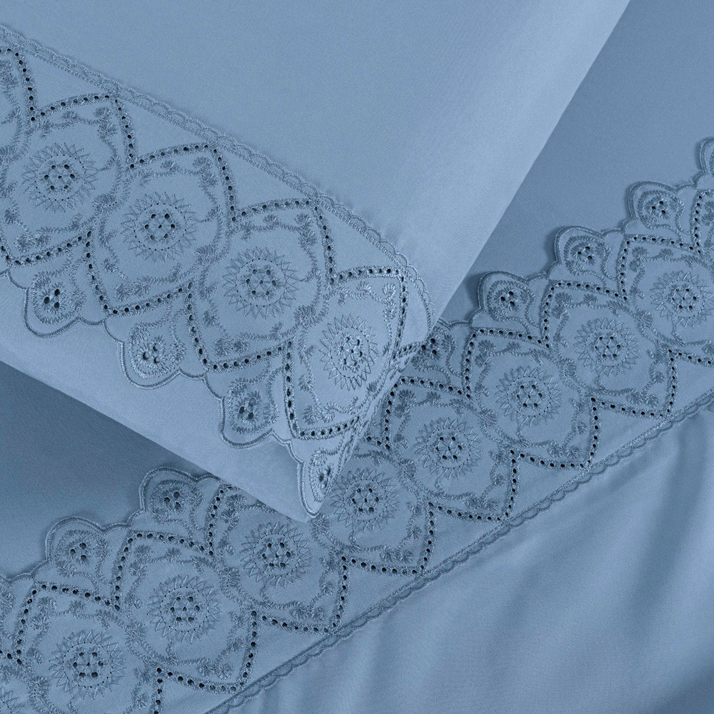 Jogo de Lençol Percal 200 Fios Nobles Luxo com detalhe em Laise  - Solteiro / Casal / Queen / King