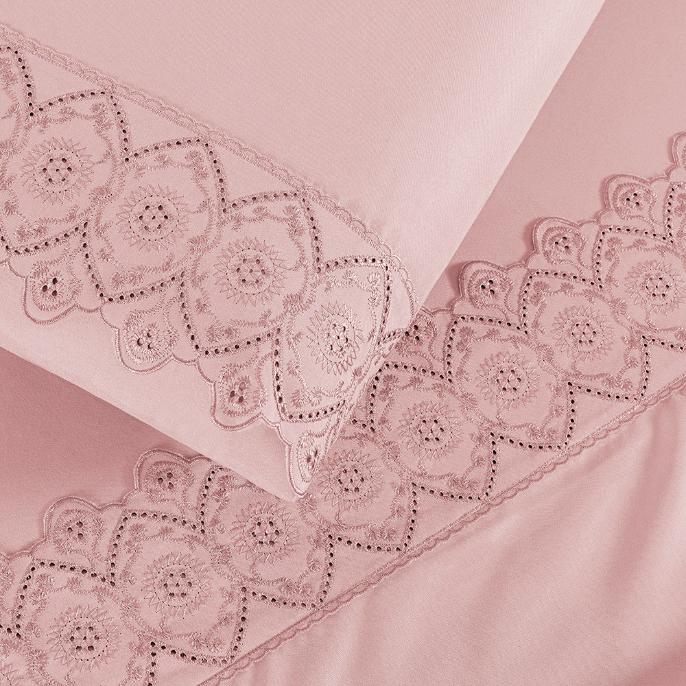 Jogo de Lençol Percal 200 Fios Nobles Luxo com detalhe em Laise  - Solteiro / Casal / Queen / King