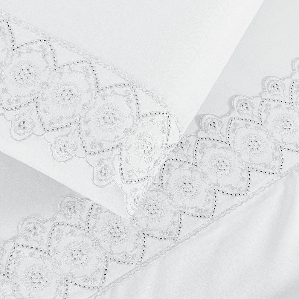 Jogo de Lençol Percal 200 Fios Nobles Luxo com detalhe em Laise  - Solteiro / Casal / Queen / King