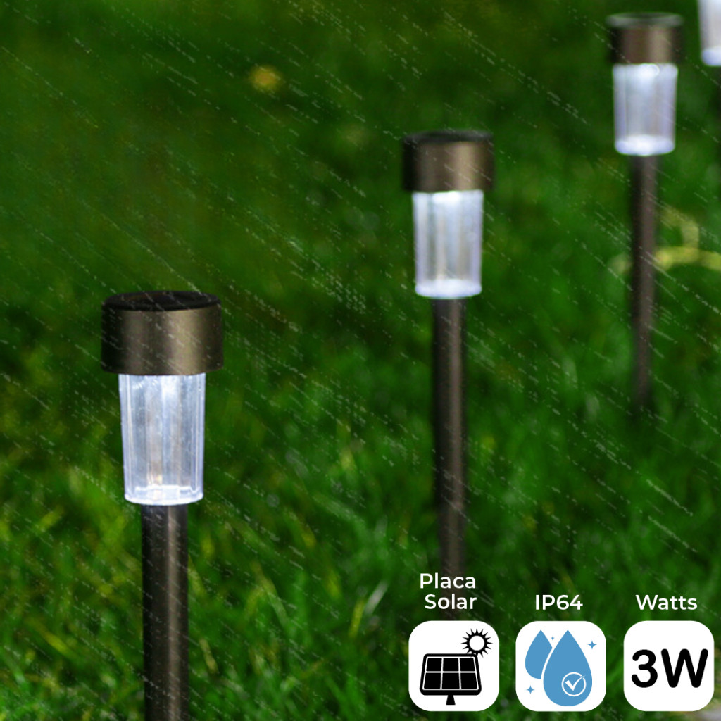 Kit Luminária Espeto Jardim Luz Solar Prova D'água